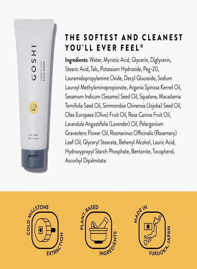 GOSHI Super Vitamin Face Wash for All Skin Types 4 oz - Infused with Vitamin E, Cold-Pressed Sesame Oil, Macadamia and More Plant Extracts - Made in Japan - Image 2